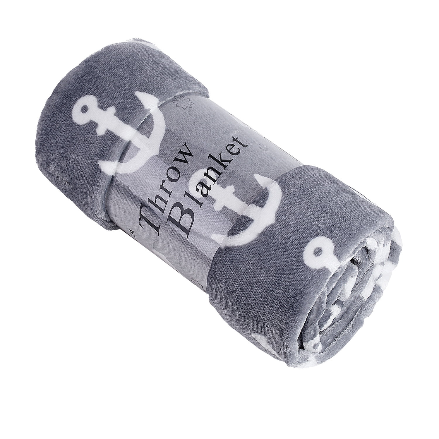 JML Fleece Soft Cozy Plush Throw Blanket, Grey Anchor, Standard Throw