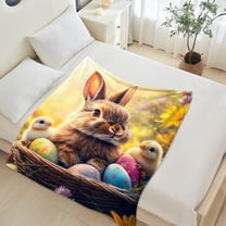 JML Fleece Throw Blanket for Easter - Soft Rabbit & Eggs Printed Throw Blanket, Fuzzy Blankets & Throws 40x50 Inches