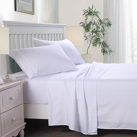 JML Full Bed Sheet Set 4 Piece,Wrinkle & Fade Resistant Microfiber Bed Sheets, White