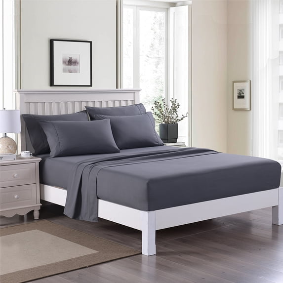 JML Full Bed Sheet Set 6 Piece,Brushed Microfiber Sheet Set With 14" Deep Pocket,Dark Grey