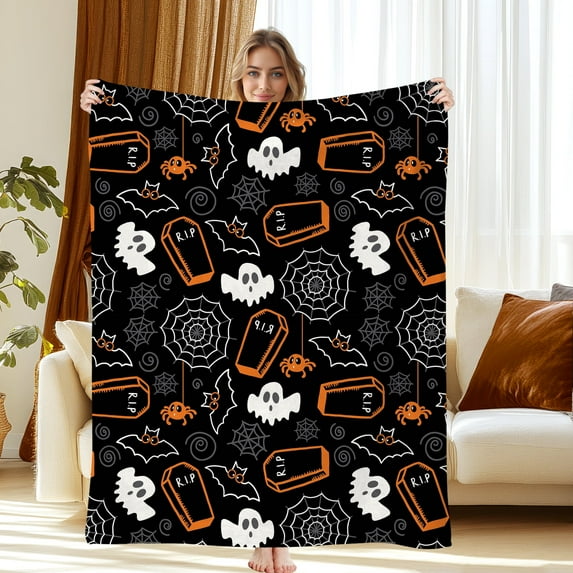 Halloween Throw Blanket 30" x 40" - Soft Flannel Blanket, Cozy Plush for Couch, Sofa & Bed, Fall Winter Decor, for Kids & Adults