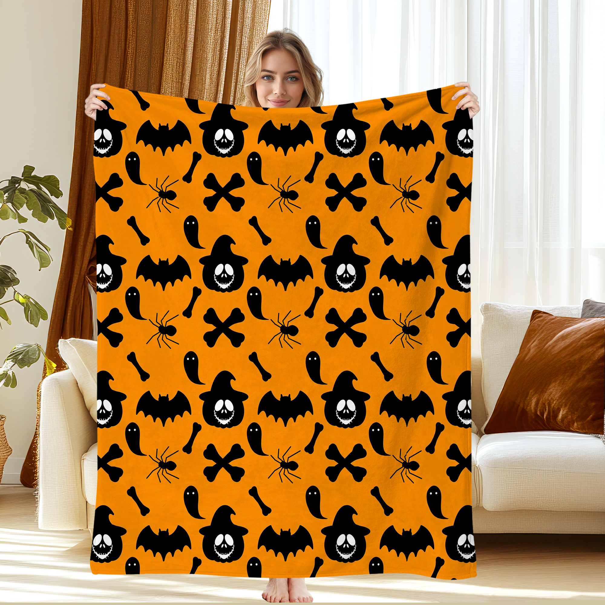 Halloween Throw Blanket 30" x 40" - Soft Flannel Blanket, Cozy Plush for Couch, Sofa & Bed, Fall Winter Decor, for Kids & Adults