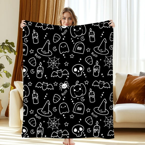 Halloween Throw Blanket 30" x 40" - Soft Flannel Blanket, Cozy Plush for Couch, Sofa & Bed, Fall Winter Decor, for Kids & Adults