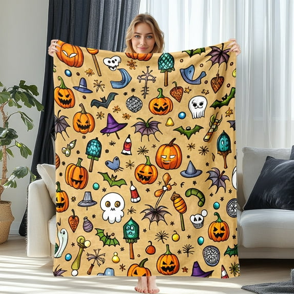 Halloween Throw Blanket 50" x 60" - Soft Flannel Blanket, Cozy Plush for Couch, Sofa & Bed, Fall Winter Decor, for Kids & Adults