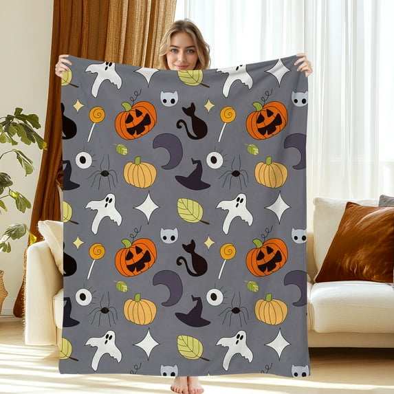Halloween Throw Blanket 50" x 60" - Soft Flannel Blanket, Cozy Plush for Couch, Sofa & Bed, Fall Winter Decor, for Kids & Adults