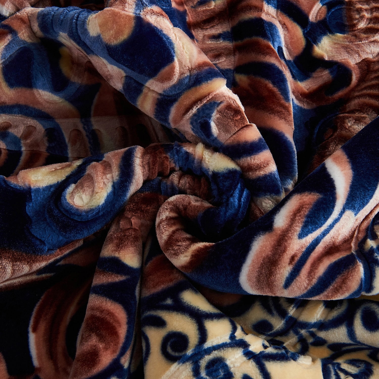 Navy Floral Heavy Korean Mink Fleece King Size Blanket