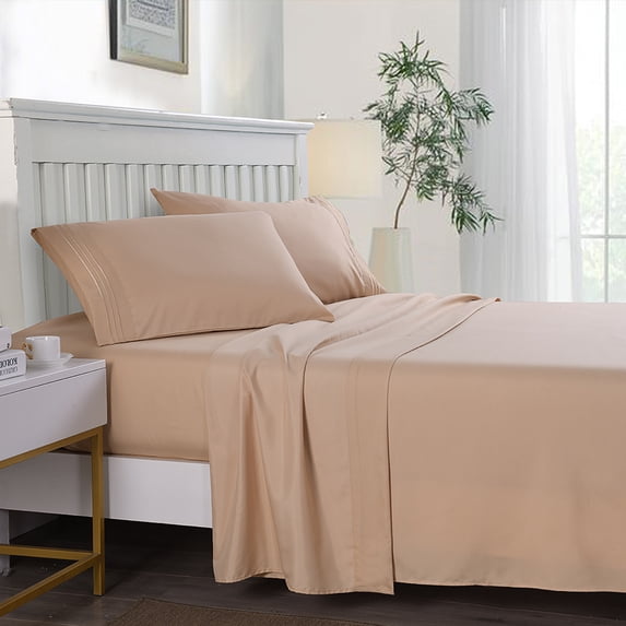 JML King Bed Sheet Set 4 Piece,Wrinkle & Fade Resistant Microfiber Bed Sheets, Beige