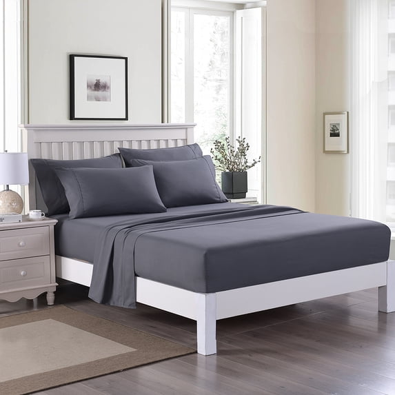 JML King Bed Sheet Set 6 Piece Dark Grey,Soft Microfiber Fade & Stain Resistant Sheet Set