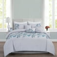 thumbnail image 1 of JML King Comforter Set 7 piece, Blue & Grey, Embroidered Floral Design Comforter, 1 of 6