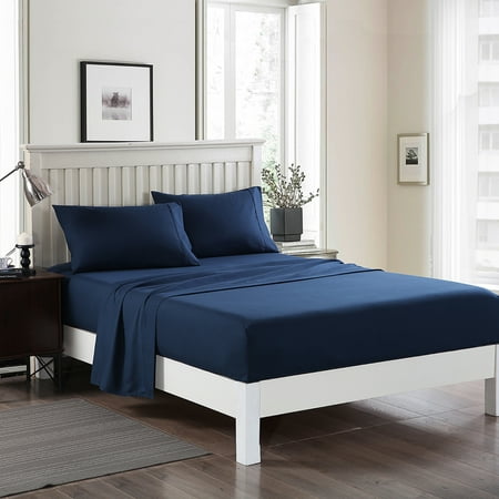 JML King Size Bed Sheet Set Navy,4 Piece Brushed Microfiber, 14" Deep Pocket, Navy
