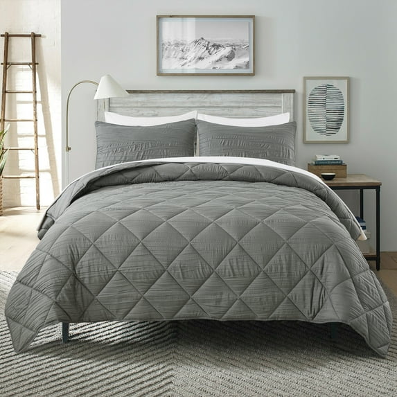 JML King Size Comforter Set 3-Piece - 480GSM Creased Texture Square Design, Grey