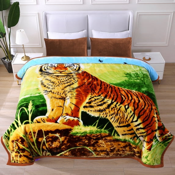 JML King Size Fleece Bed Blanket Reversible Thick Soft Warm Blanket 83 x 91 inches,5.7lbs, Tiger/Tiger