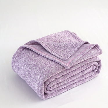 JML Knit Blanket Queen Size with 2 Shams Lightweight Fuzzy Jersey Blanket, 90"X90", Purple