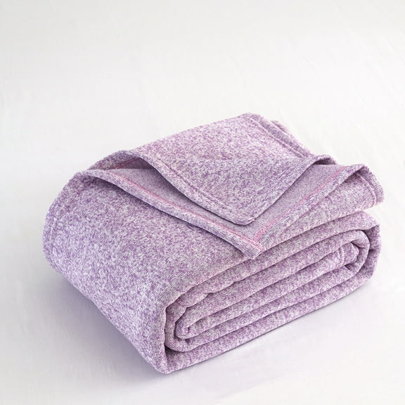 JML Knit Blanket Queen Size with 2 Shams Lightweight Fuzzy Jersey Blanket, 90"X90", Purple