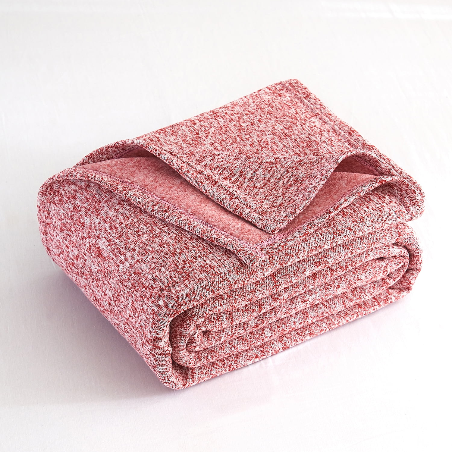 JML Knit Blanket Twin Size with 1 Sham Lightweight Fuzzy Jersey Blanket, 60"X80", Red