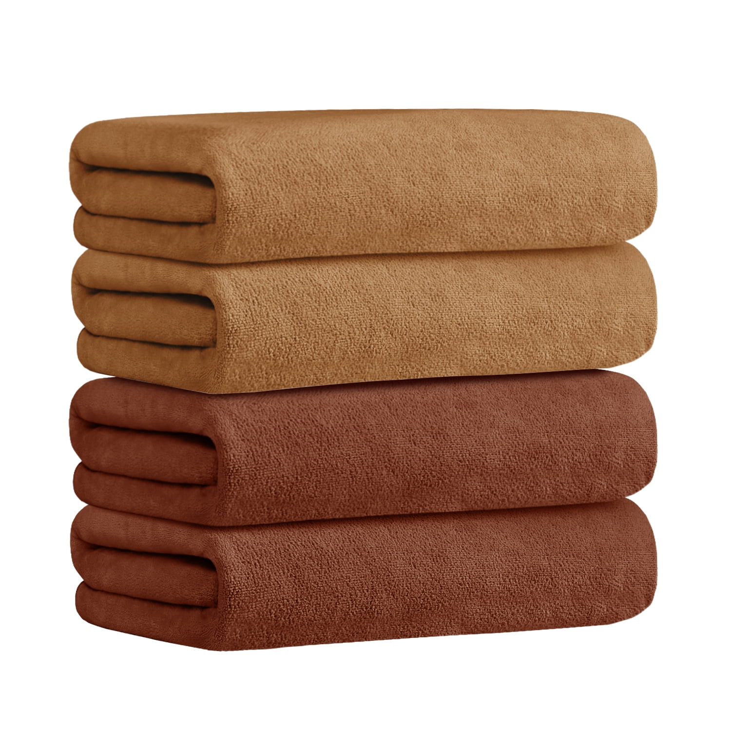JML Large Bath Towel Set 4 Pack, 30"x60",Brown & Camel, 400GSM, Soft, Absorbent, Microfiber Bath Towel Quick Drying, Lint-free, No Fading