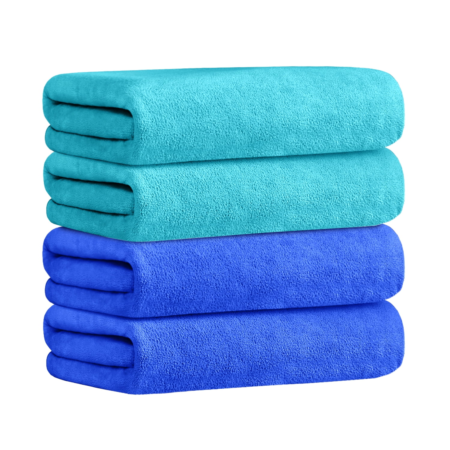 JML Large Bath Towel Set 4 Pack, 30"x60",Dark Blue & Aquamarine, 400GSM, Soft, Absorbent, Microfiber Bath Towel Quick Drying, Lint-free, No Fading