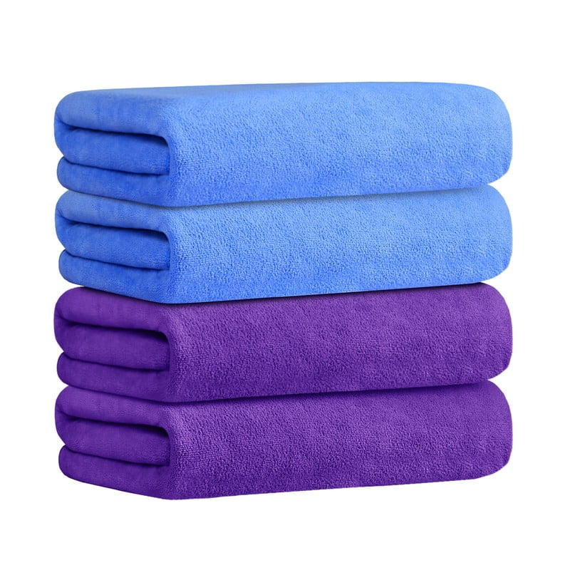 JML Large Bath Towel Set 4 Pack, 30"x60",Purple & Blue, 400GSM, Soft, Absorbent, Microfiber Bath Towel Quick Drying, Lint-free, No Fading