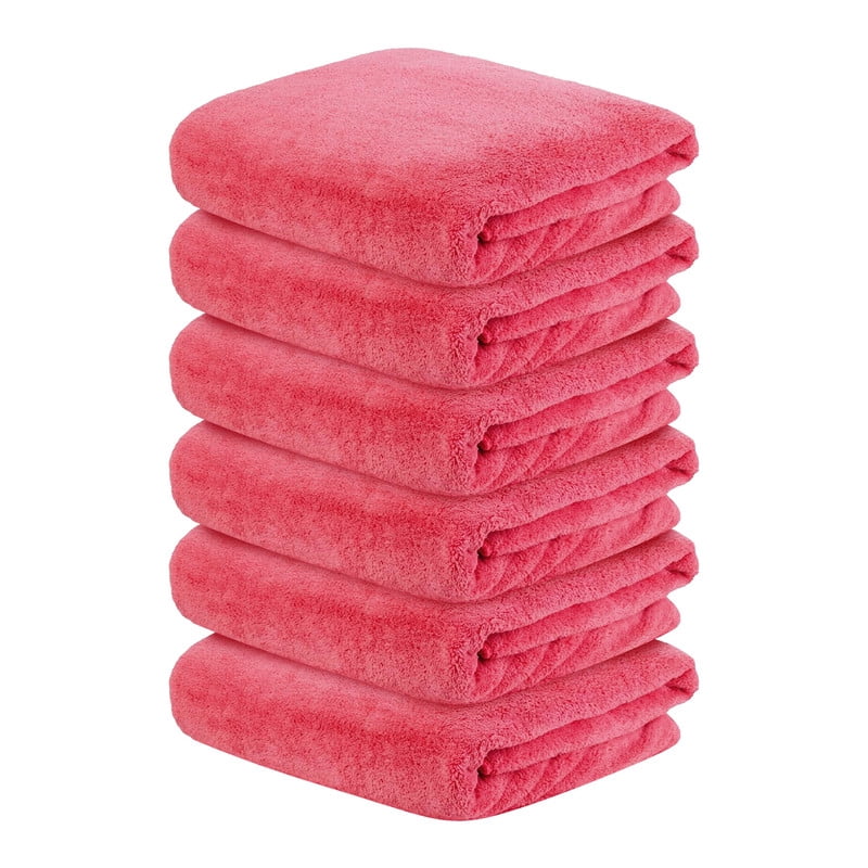 JML Large Bath Towels with Hanging Loop, 6 Pack, 30"x60", Watermelon Red, 350GSM, Soft, Absorbent, Microfiber Towel Quick Drying, Lint-free, No Fading