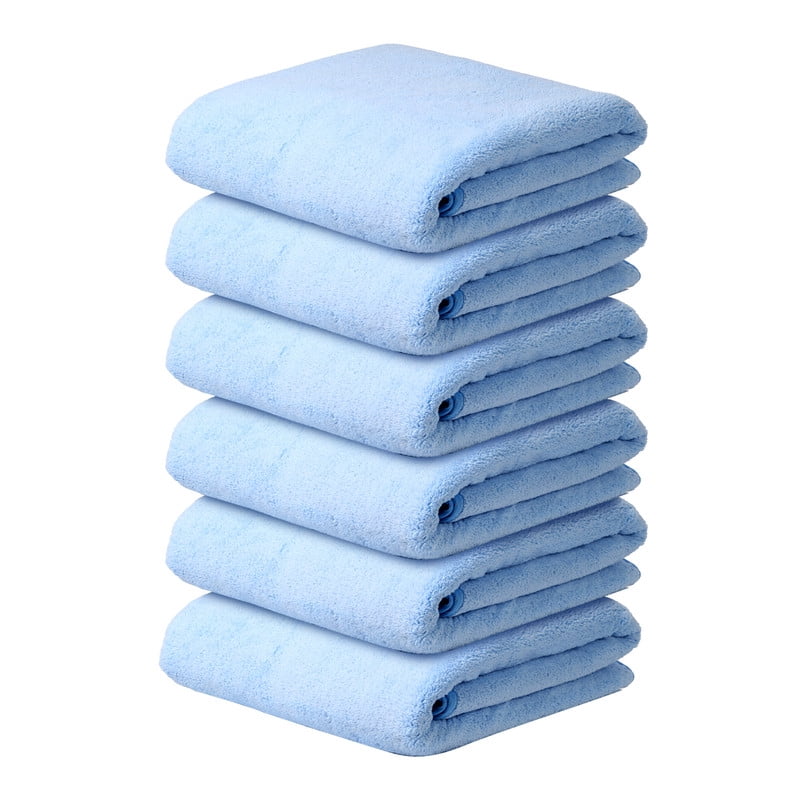 JML Large Bath Towels with Hanging Loop, 6 Pack, 30"x60", Blue, 350GSM, Soft, Absorbent, Microfiber Towel Quick Drying, Lint-free, No Fading