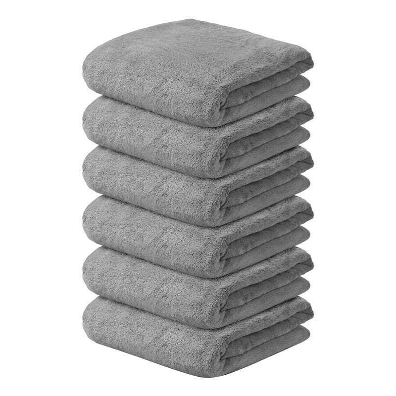 JML Large Bath Towels with Hanging Loop, 6 Pack, 30"x60", Grey, 350GSM, Soft, Absorbent, Microfiber Towel Quick Drying, Lint-free, No Fading