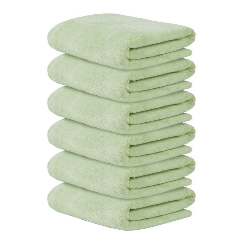JML Large Bath Towels with Hanging Loop, 6 Pack, 30"x60", Light Green, 350GSM, Soft, Absorbent, Microfiber Towel Quick Drying, Lint-free, No Fading