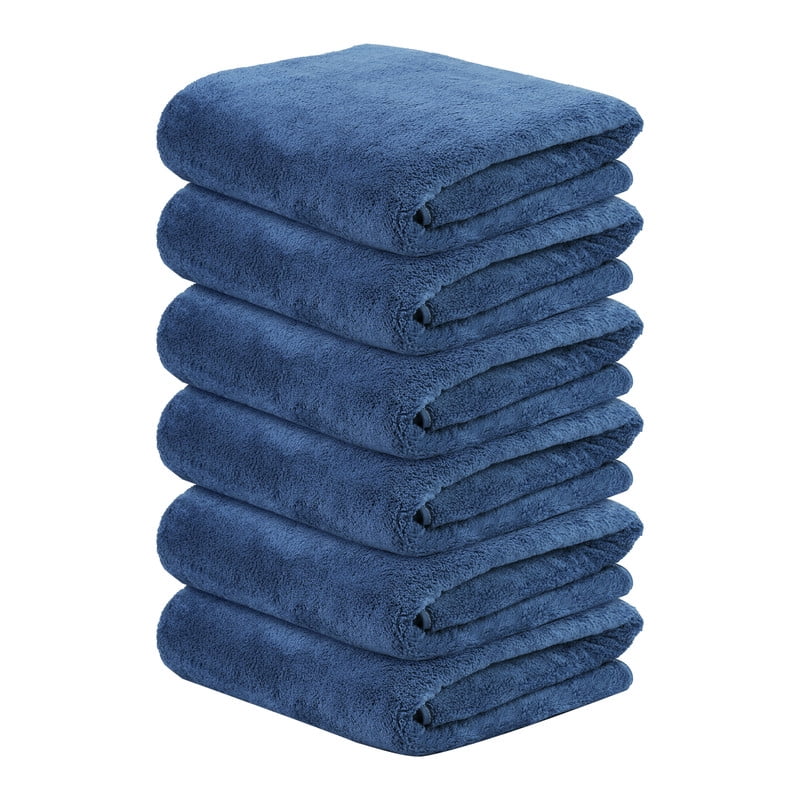 JML Large Bath Towels with Hanging Loop, 6 Pack, 30"x60", Navy, 350GSM, Soft, Absorbent, Microfiber Towel Quick Drying, Lint-free, No Fading