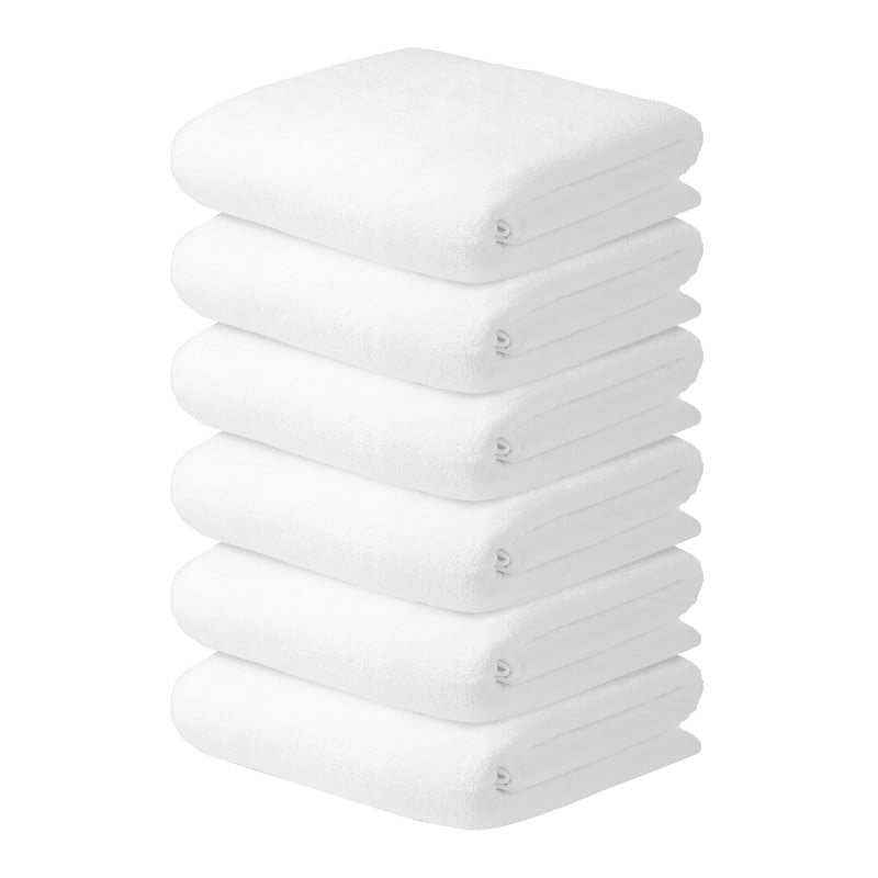 JML Large Bath Towels with Hanging Loop, 6 Pack, 30"x60", White, 350GSM, Soft, Absorbent, Microfiber Towel Quick Drying, Lint-free, No Fading