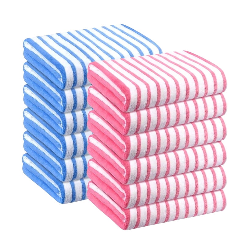 JML Large Stripe Beach Towel Set 12 Pack, 30"x60", Stripe Pink & Blue, 400GSM, Soft, Absorbent, Microfiber Towel Quick Drying, Lint-free, No Fading