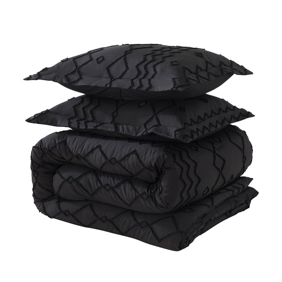 JML Lightweight Tufted Comforter Set Embroidery Geometric Comforter Sets for All Season Black King 3 Piece