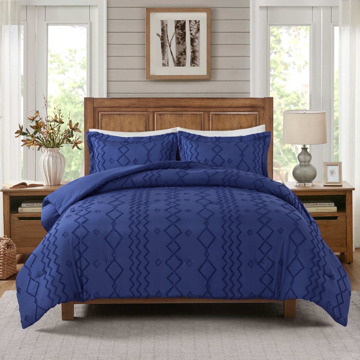 JML Lightweight Tufted Comforter Set Embroidery Geometric Comforter