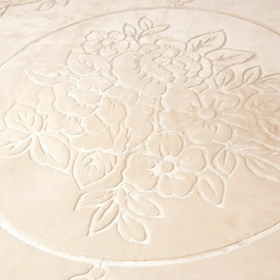 JML Luxury Embossed Floral Fleece Blanket Beige Microfiber Reversible