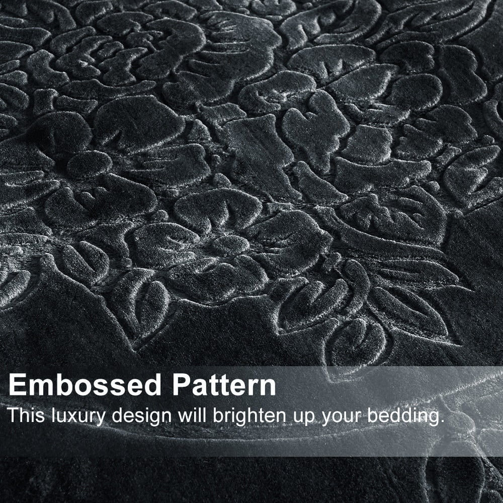 King Size Dark Grey Embossed Floral Fleece Blanket