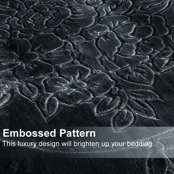 JML Luxury Embossed Floral Fleece Blanket Dark Grey Fleece Weighted