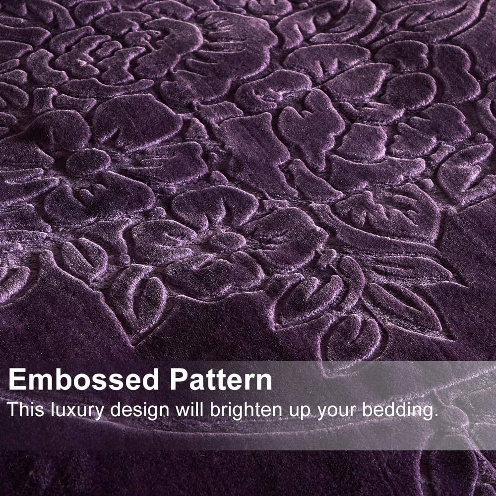 King Size Purple Embossed Floral Fleece Blanket