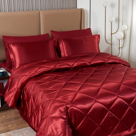JML Luxury Satin 6-Piece Comforter Set Twin Size,Silky Satin Bed In A Bag Comforter Set