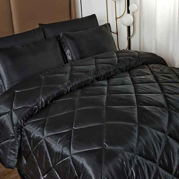 JML Luxury Satin 8-Piece Comforter Set King,Silky Satin Bed In A Bag Comforter Set