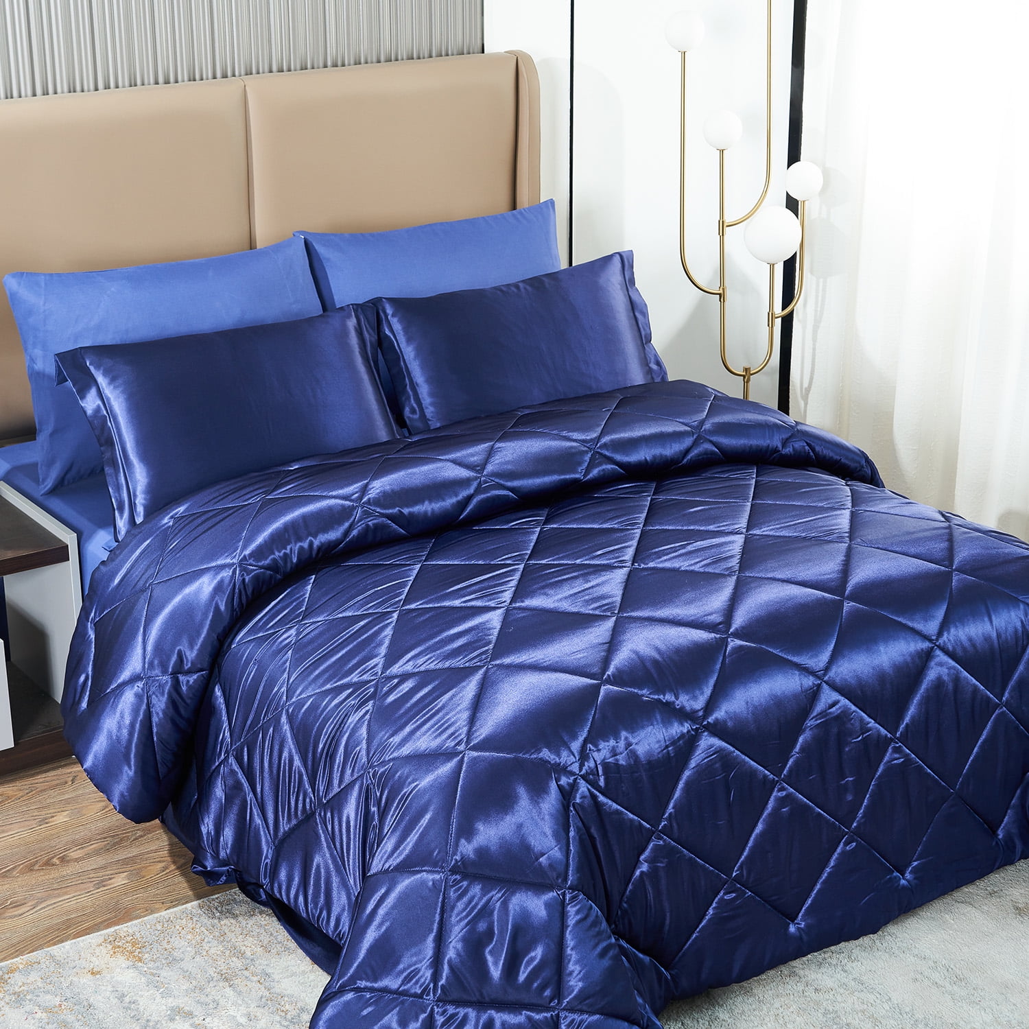 JML Luxury Satin 8Piece Comforter Set Queen,Silky Satin Bed In A Bag