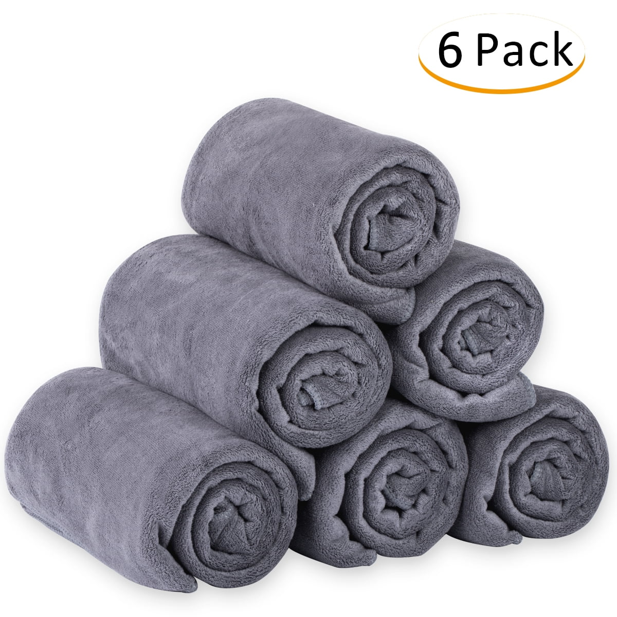 JML Microfiber Bath Towel Set(6 Pack,27 x 55) Absorbent,Fast Drying  Towels for Bath,Grey