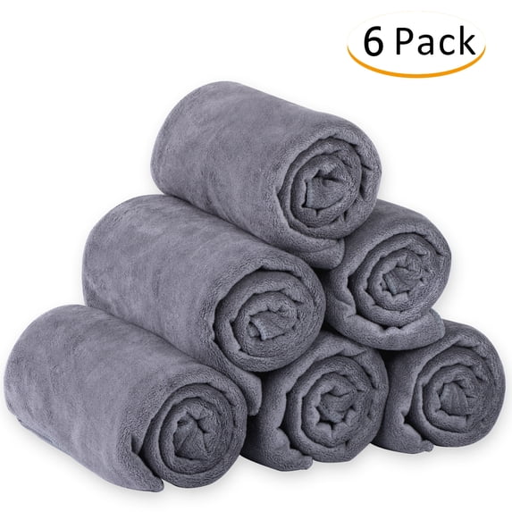 JML Microfiber Bath Towel Set(6 Pack,27" x 55") Absorbent,Fast Drying Towels for Bath,Grey