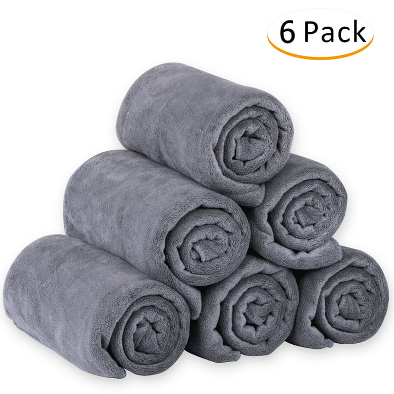 Eurow Microfiber Fitness Towels, 350GSM, 16x27 Inches, Gray, 6 Pack