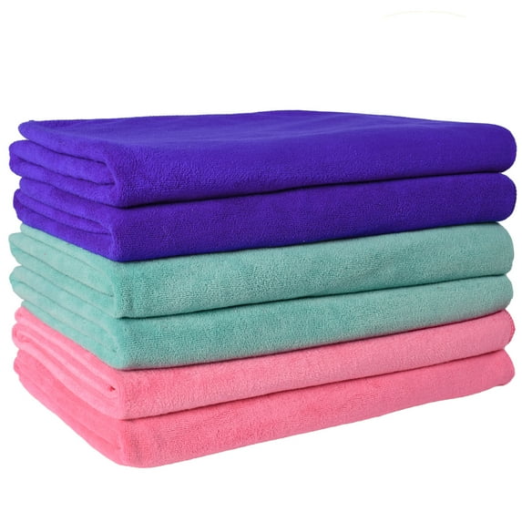 JML Microfiber Bath Towel Set(6 Pack,27" x 55") Absorbent,Fast Drying Towels for Bath, Multicolor