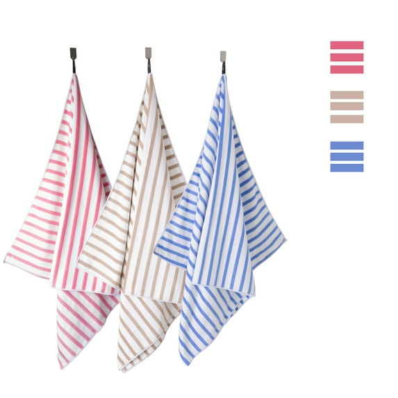 JML Microfiber Bath Towel Set(6 Pack,27"x55") Cabana Stripe Beach Towels for Bath,Pink