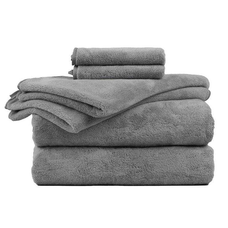 JML Microfiber Bath Towels 6 Pack, Bath Towel, Hand Towel, Washcloth, Grey