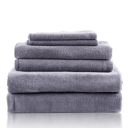 JML Microfiber Bath Towels 6 Pack, Bath Towel, Hand Towel, Washcloth, Soft & Fast Drying, Grey