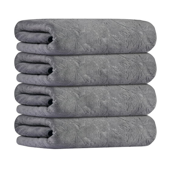JML Microfiber Bath Towels, Bath Towel Set 4 Pack(30" x 60"), Oversized, Soft, Super Absorbent and Fast Drying Bathroom Towel Set for Sport, Fitness, Yoga (Gray Floral)
