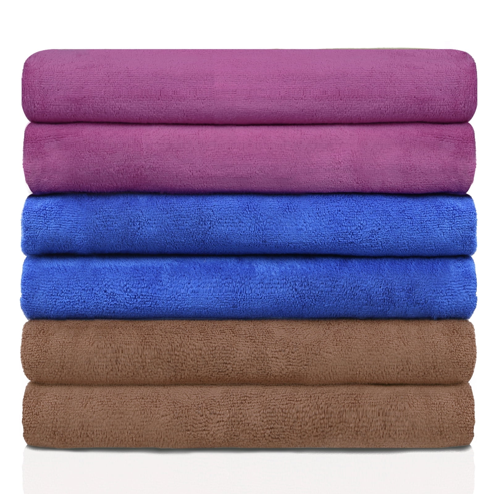 JML Microfiber Bath Towels, Bath Towel Sets 6 Pack(27" x 55") - Extra Absorbent, Fast Drying, Multipurpose for Bath, Swimming, Fitness, Sports, Yoga, Blue/Brown/Purple