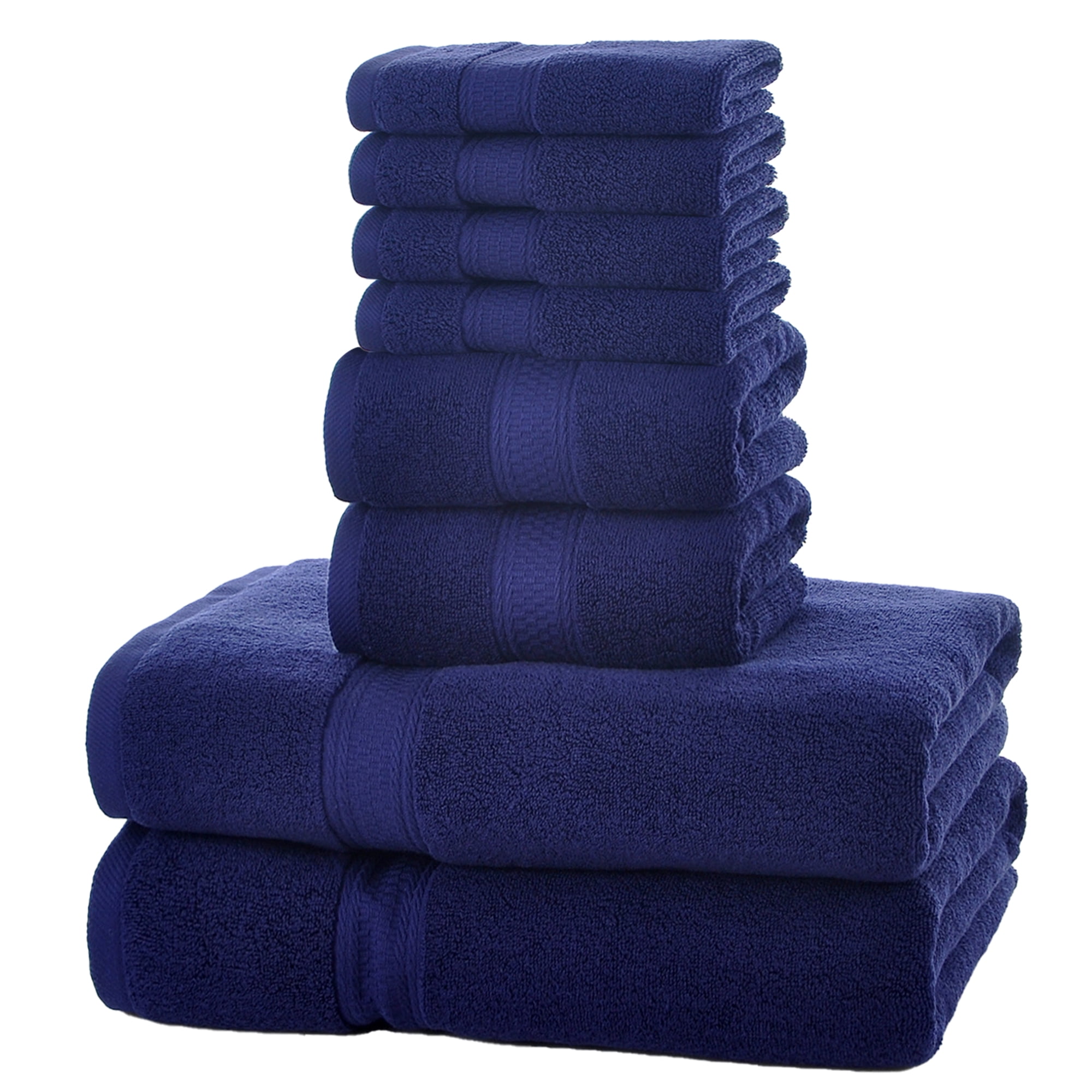 JML Navy Bath Towel Set of 8 Pieces - 100% Cotton Highly Absorbent Towels for Bathroom, 2 Soft Bath Towels, 2 Hand Towels, 4 Washcloths