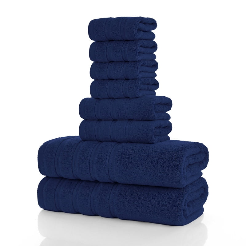 JML Navy Bath Towel Set of 8 Pieces - Cotton Blend Highly Absorbent Towels for Bathroom, 2 Soft Bath Towels, 2 Hand Towels, 4 Washcloths