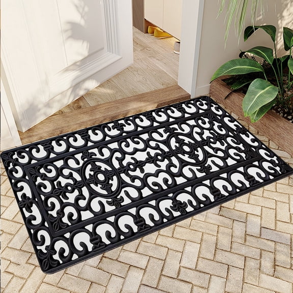 JML Non-Slip Microfiber & Rubber Doormat - Soft Entryway Rug for Home/Office (16"x24") - Easy Clean Door Mat for Indoor/Outdoor Use, Decorative Metal Panel Pattern